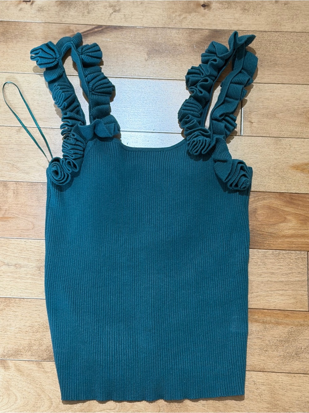 NWT Camila Coelho rose bud strap knit tank teal / forest green XS